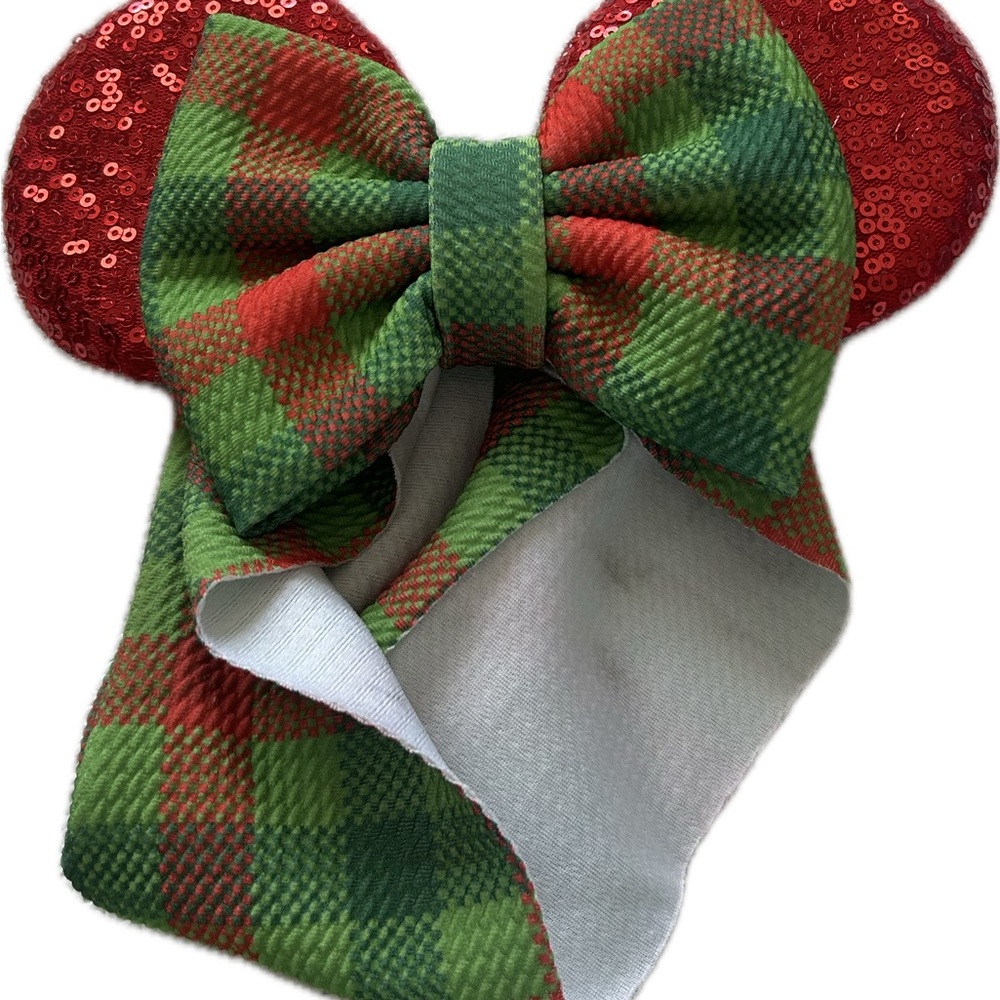 Plaid Red and Green Baby Mouse Ears Bow Headband